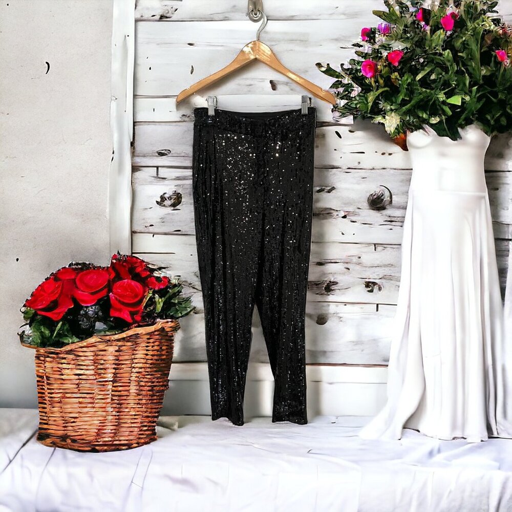 Womens Express Black Sequin Ankle Pants Small Evening Elegant Party Wedding Date